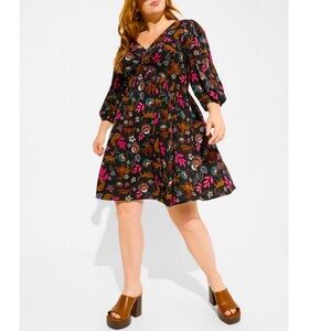 TORRID DRESS Mini Slub Sleeve Twist Front Low back dress Plus Cheetah Leopard 1X